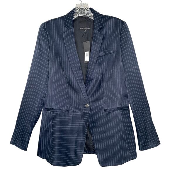 NWT Banana Republic Navy Pinstripe one button dressy Blazer Spring 2018 size 4 - Picture 2 of 15